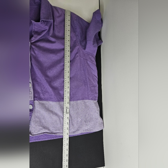 Vintage C.M. Shapes Button Down Shirt 3/4 Sleeve Purple 3XL Shoulder Pads Tunic - Picture 5 of 8